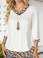 Chic Leopard Print Round Neck Long Sleeve Top
