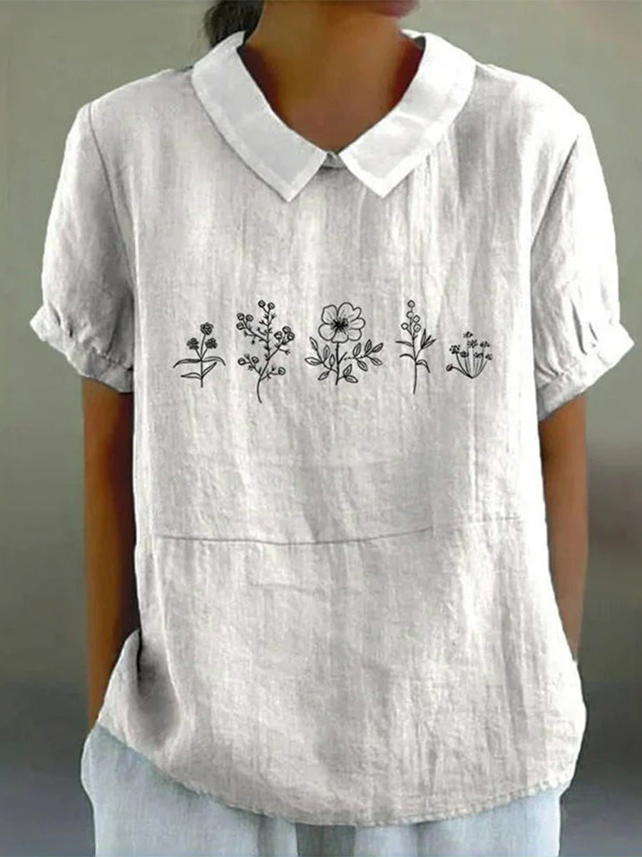 Casual Floral Print Short Sleeve Blouse