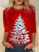 Christmas Tree Design Round Neck T-Shirt