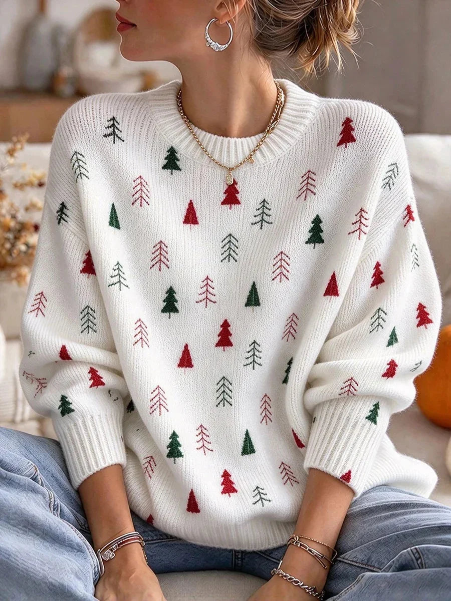 Women's Christmas Tree Round Neck Long Sleeve Sweater