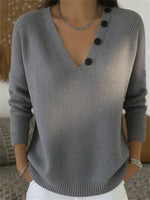 Women's Comfortable V-neck Long Sleeve Pullover Sweater With Detachable Scarf