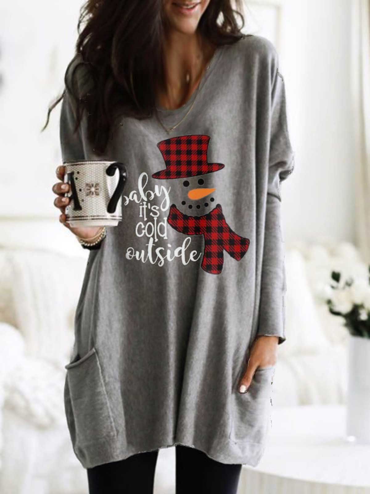 Women's Baby It's Cold Outside Print Long T-shirt
