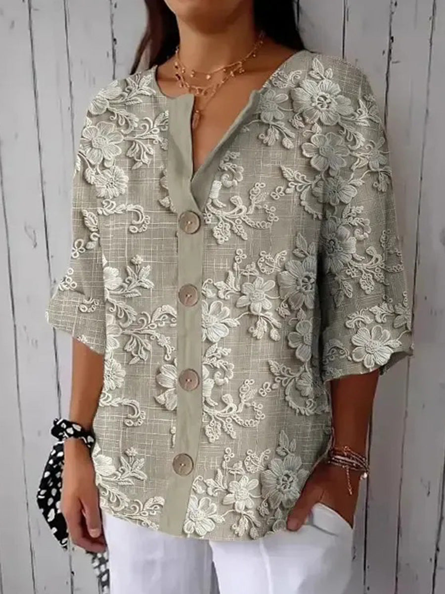 Modern V-Neck 3/4 Sleeve Top