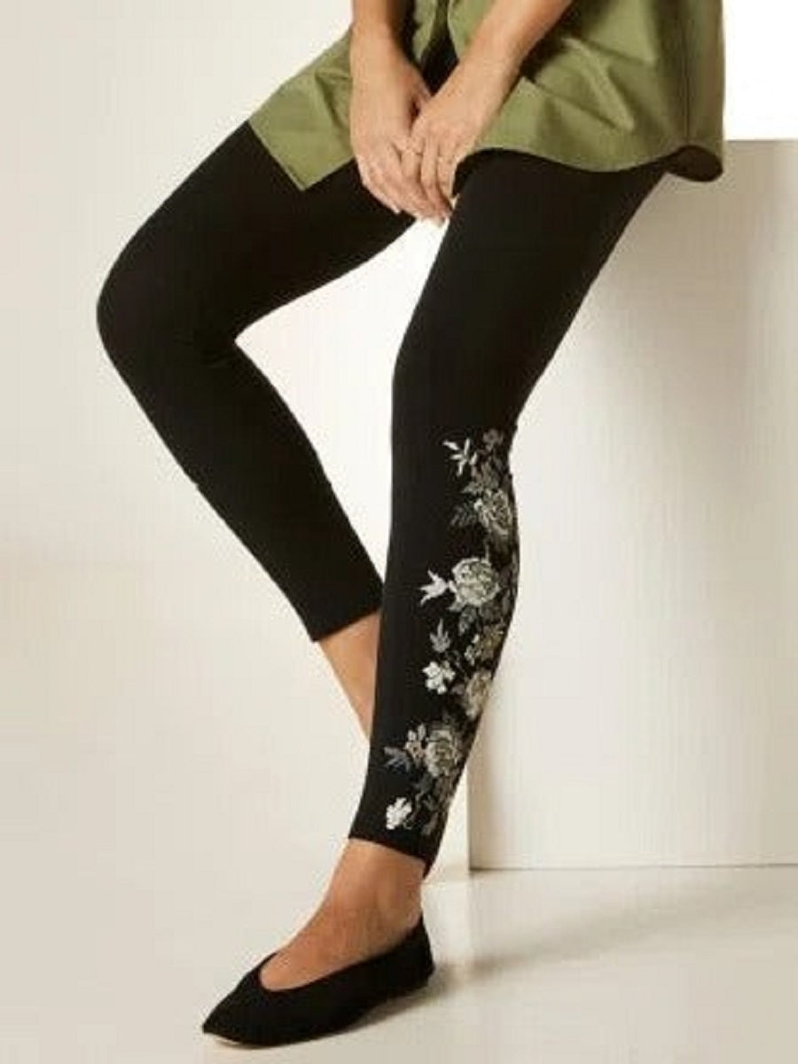 Black Casual Floral Printed Leggings