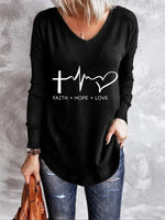 Black Casual V-neck Long Sleeve Character Printed Sweatshirts