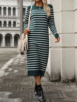 Elegant Long Striped Knitted Dress