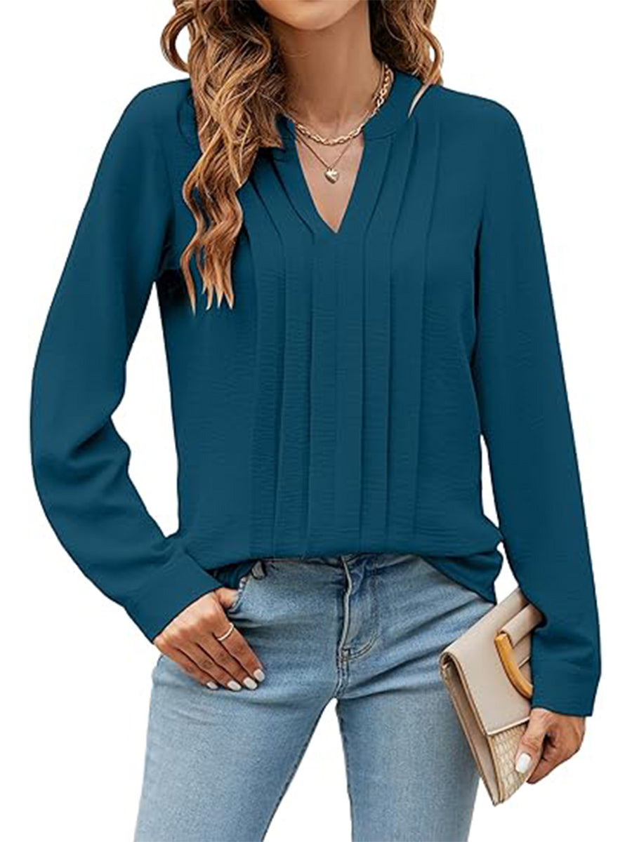 Women's Dressy V-neck Long Sleeve Casual Blouses