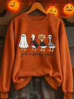 Halloween Just A Spooky Goose Print Round Neck Comfy Sweatshirt