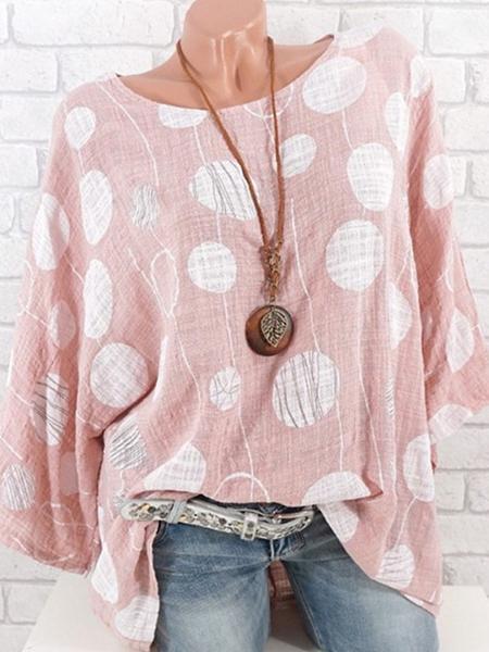 Polka Dot Three Quarter Sleeve Casual Blouse