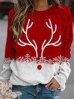 Red Casual Graphic Tops Round Neck Long Sleeve Elk Printed Xmas Sweatshirts