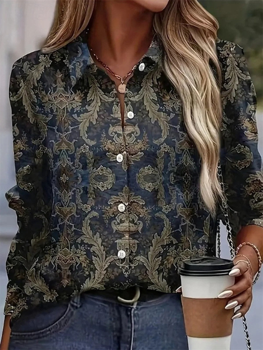 Vintage Lapel Long Sleeve Loose Shirt