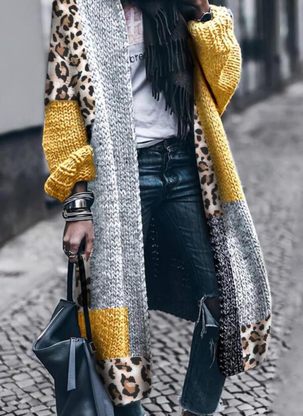Women's Color Block Casual Long Sleeve Cardigan