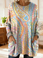 Women's Retro Floral Ethnic Art Print Casual Round Neck Long Sleeve Sweater