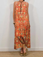 Women's Bohemian Ethnic Art Print Sleeveless Pocket Dress