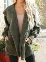Green Casual Hooded Solid Long Sleeve Cardigan