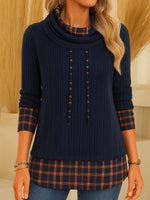 Blue Plaid Long Sleeve Sweater