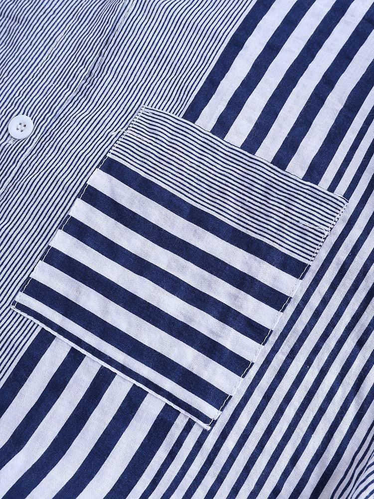 Women's Casual Striped 3/4 Sleeve Button-Down Blouse