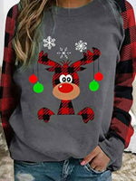 Christmas Cartoon Deer Print Crew Neck Long Sleeve Sweatshirt