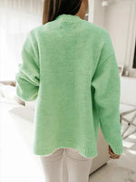 Green Casual Lapel Solid Long Sleeve Sweater