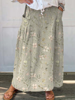 Vintage Floral Printed Artistic Pocket Skirt