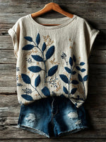 Vintage Floral Art Print Casual Round Neck Short Sleeve T-shirt