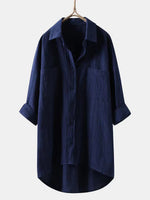 Solid Cotton Linen V Neck Loose Top