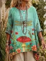 Mushroom Dream Round Neck Long Sleeve Pocket Top