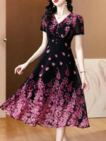 Trendy V-Neck Floral Print Midi Dress