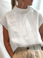 White Casual Stand-up Collar Solid Short Sleeve Blouse