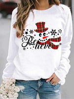 Christmas Letter Print Round Neck Long Sleeve Sweatshirt