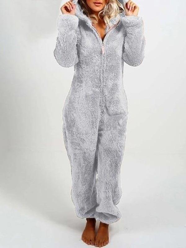 Solid Winter Warm Furry Onesie