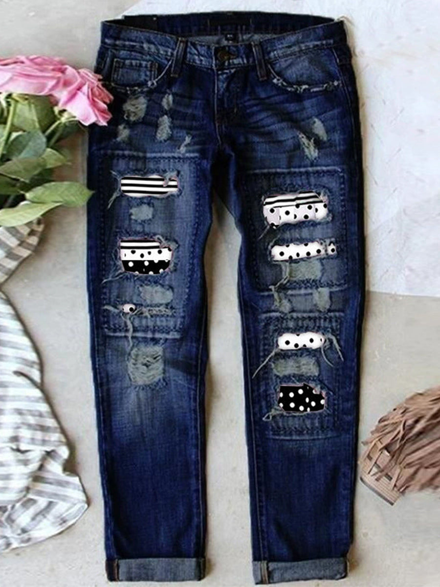 Stretch Ripped Frayed Raw Hem Distressed Jeans