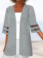 Grey Casual Solid Daily Half Sleeve Cardigan