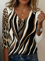 Bold Animal Print V-neck Long Sleeve Top