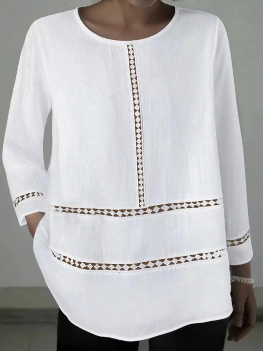 Baggy White Round Neck Long Sleeve Top