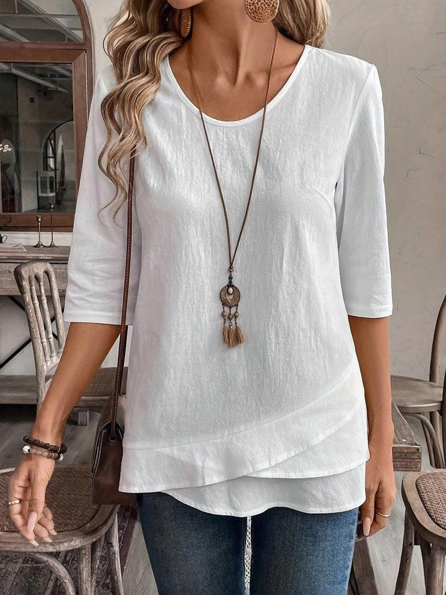 Simple White Plain Round Neck Top