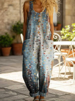 Women's Vintage Dots Print Casual Sleeveless Jumpsuit