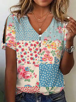 Vintage Floral Print Patchwork Blouse