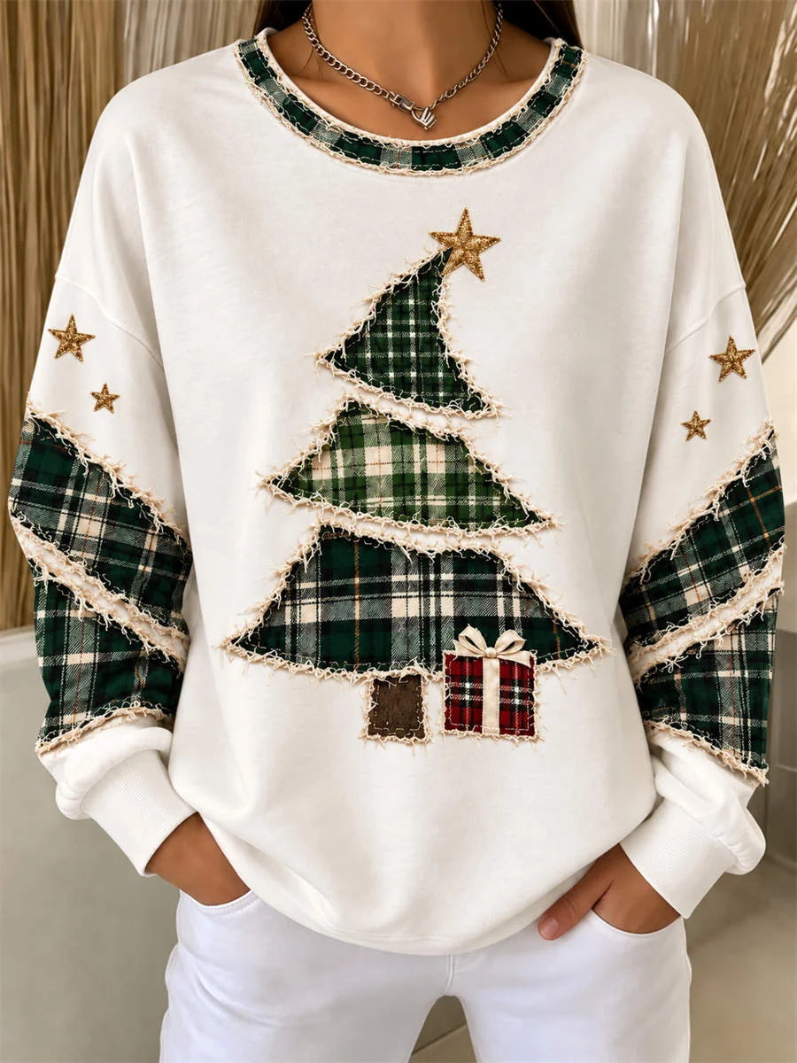 Casual Plaid Crew Neck Long Sleeve Sweatshirt
