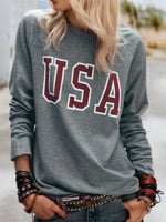 Gray Casual Graphic Tops Round Neck Long Sleeve Alphabet Printed Sweatshirts