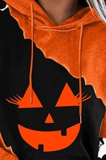Casual Long Sleeve Halloween Face Print Hoodie