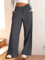 Plain Drawstring Relaxed Fit Wide Leg Pants