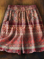 Women's Bohemian Floral Collage Art Printed Casual Pocket Shorts