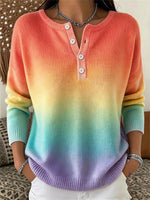 Vintage Ombre Henley Collar Long Sleeve Sweatshirt