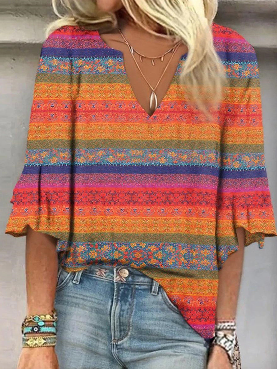 Stunning V-neck 3/4 Sleeve Top