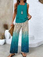 Blue Square Neck Sleeveless Two Piece Set