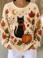 Casual Cat Crew Neck Long Sleeve Sweatshirt