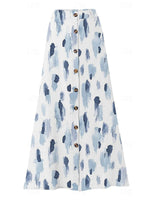 Women's Floral Printed Graphic Straight Fashion Split Button Maxi High Waist Skirt