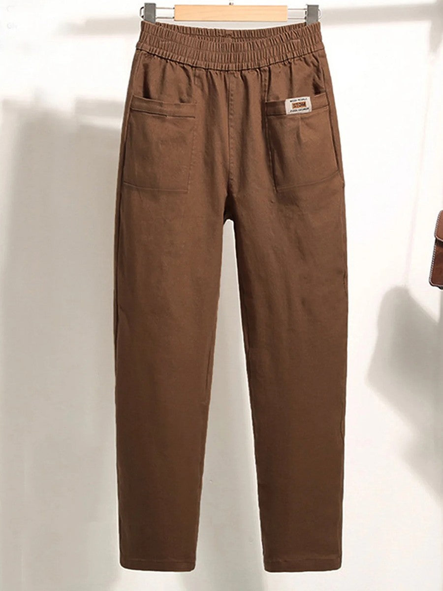 Casual Plain Long Elastic Waist Pocket Stitching Pants