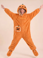Ghost Pumpkin Hooded Onesie – Plush Halloween Jumpsuit